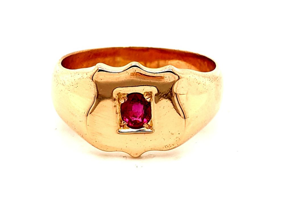 9ct Rose Gold Ruby 0.37ct Gents Ring Hallamrked Birmingham 1985 (18077)